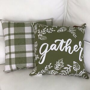 Honeybloom - Green and White Plaid/Gather Fall Throw Pillow Set of 2